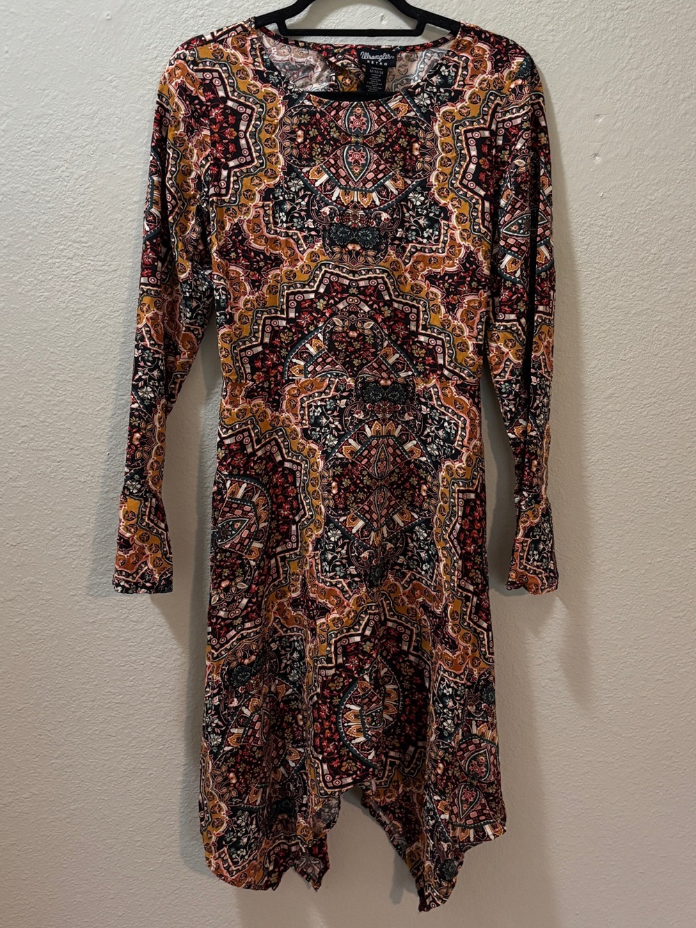 Wrangler Retro Western Boho Paisley Handkerchief Hem Dress Size Small